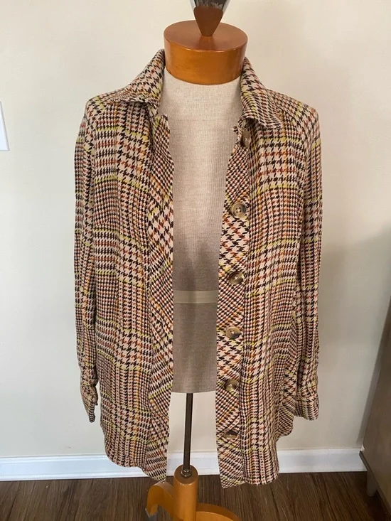 CAbi Yorkshire shacket jacket tan houndstooth cotton size S - Picture 5 of 13